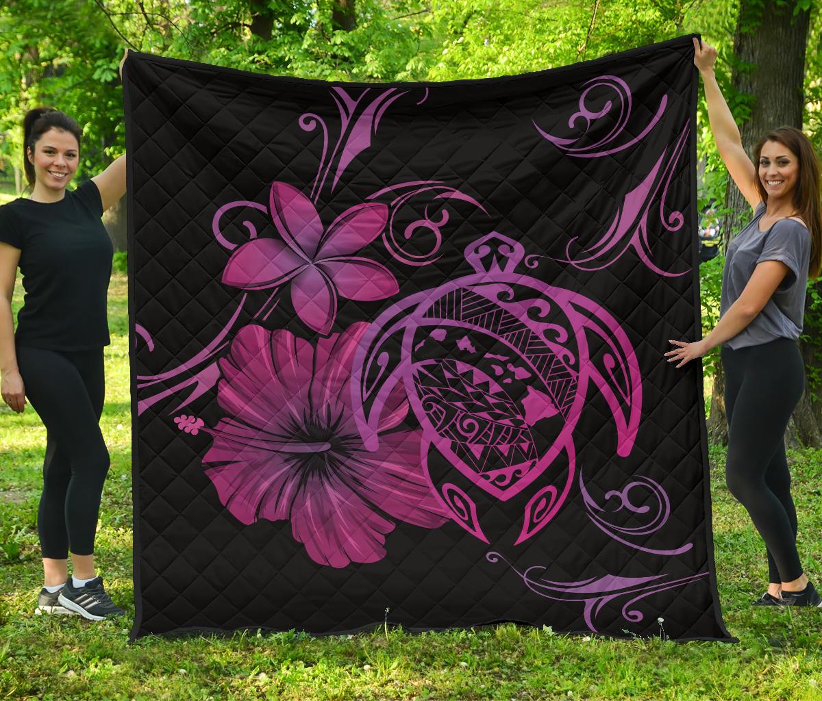 Hawaii Turtle Hibiscus Premium Quilt Pink Pink - Polynesian Pride