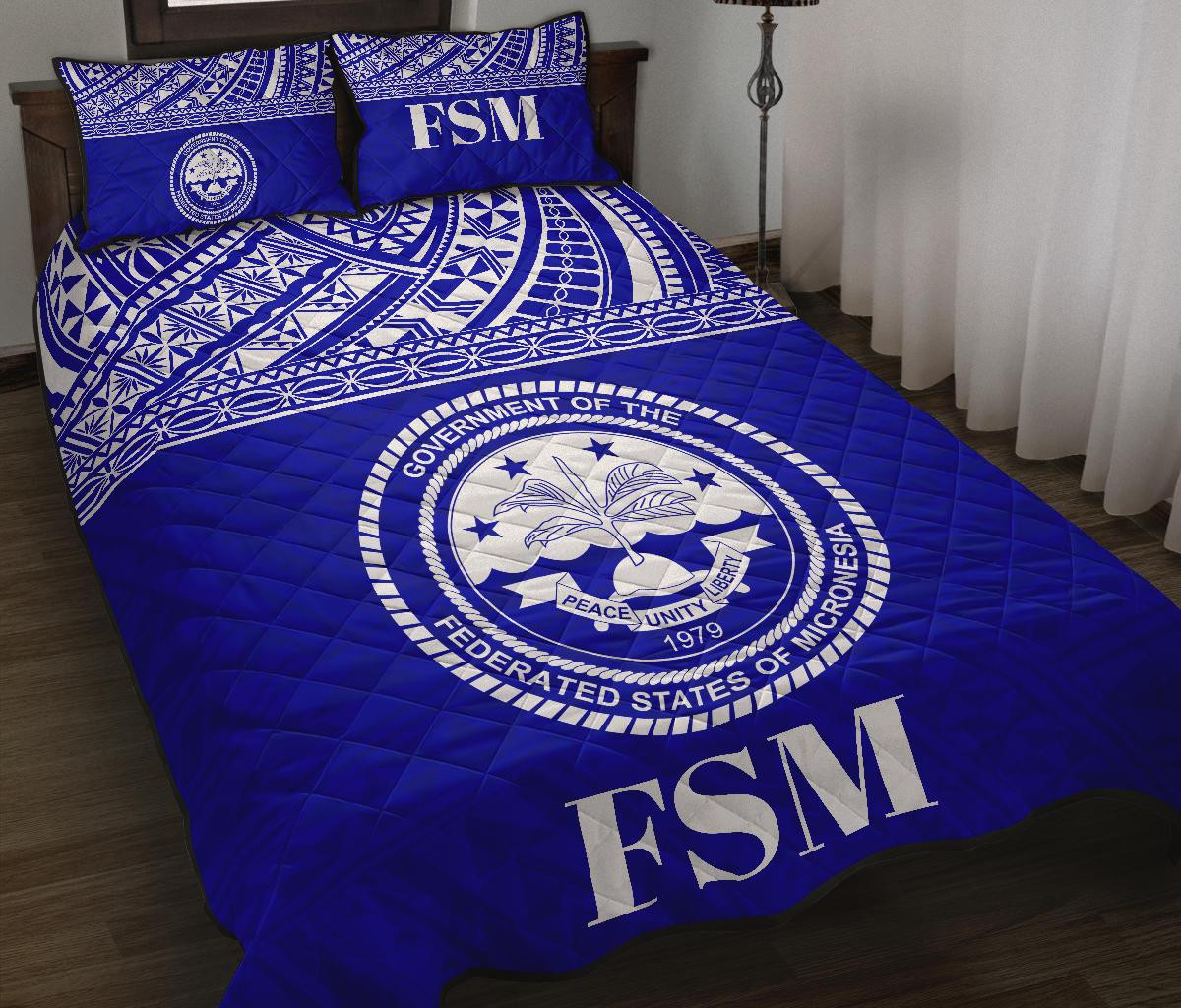 Federated States of Micronesia Quilt Bed Set - Federated States of Micronesia Seal Blue Version - Polynesian Pride