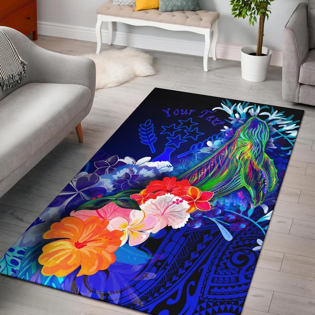 Kosrae Custom Personalised Area Rug - Humpback Whale with Tropical Flowers (Blue) Blue - Polynesian Pride