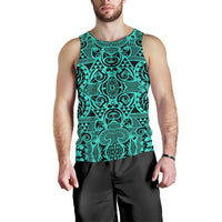 Polynesian Kakau Turtle Turquoise Hawaii Men's Tank Top Turquoise - Polynesian Pride
