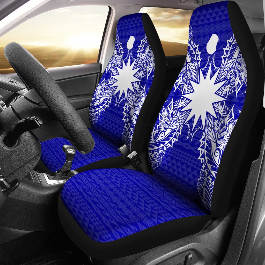 Nauru Car Seat Cover - Nauru Flag Map Blue Universal Fit Blue - Polynesian Pride