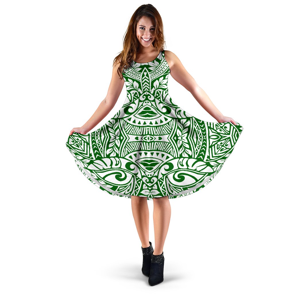 Polynesian Midi Dress - Polynesian Style 10 Women Green And White - Polynesian Pride