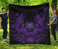 Hawaii Owl Hibiscus Plumeria Premium Quilt - Purple Purple - Polynesian Pride