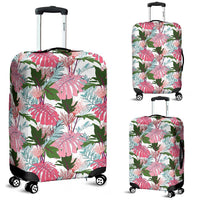 Pink Monstera And Green Tropical Leaves White Luggage Cover White - Polynesian Pride