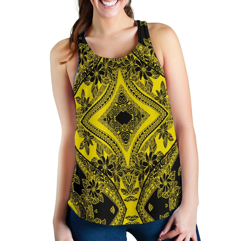 Polynesian Plumeria Mix Yellow Black Women's Racerback Tank Top Yellow - Polynesian Pride