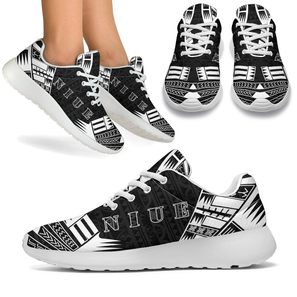 Niue Sport Sneakers - Polynesian Tattoo Black White - Polynesian Pride