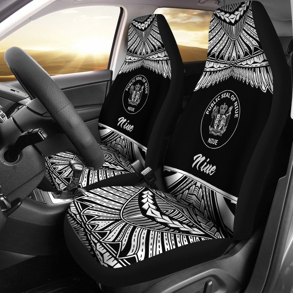 Niue Polynesian Car Seat Covers - Pride White Version Universal Fit White - Polynesian Pride