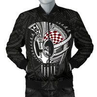 Hawaii Polynesian Warrior Mask Men's Bomber Jacket - AH - Toon Style Black - Polynesian Pride