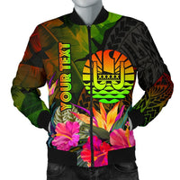 Tahiti Polynesian Personalised Men's Bomber Jacket - Hibiscus and Banana Leaves Reggae - Polynesian Pride