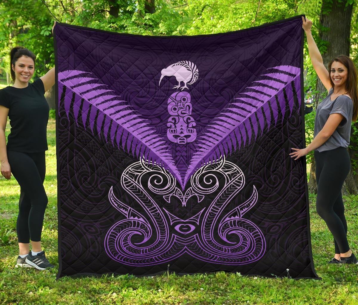Maori Manaia New Zealand Premium Quilt Purple Purple - Polynesian Pride