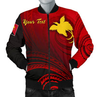 Papua New Guinea Custom Personalised Men's Bomber Jacket - Raggiana Bird of Paradise Polynesian Patterns Red - Polynesian Pride