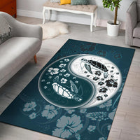 Yinyang Turtle Hibiscus Area Rug AH Black - Polynesian Pride