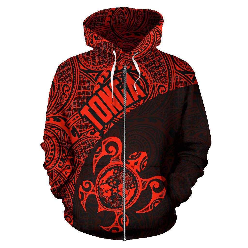 Tonga Zip up Hoodie Tonga Coat of Arms In Turtle Polynesian Tattoo 010 - Polynesian Pride