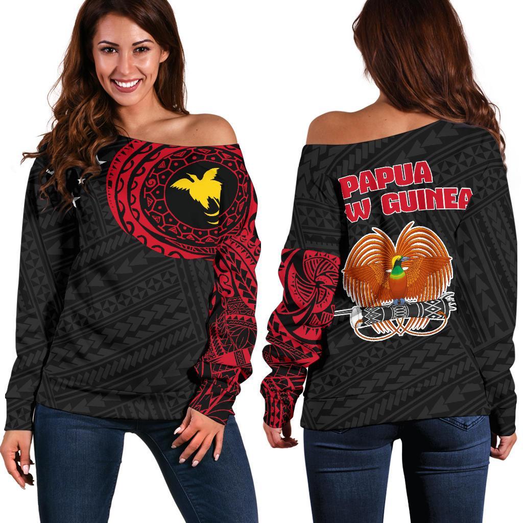 Papua New Guinea in My Heart Tattoo Style Off Shoulder Sweater A7 Black - Polynesian Pride