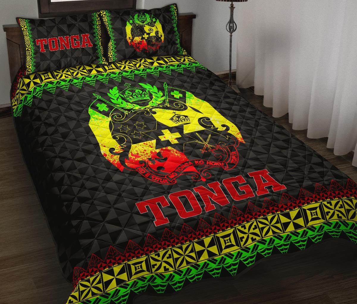 Tonga Quilt Bed Set - Tonga Coat Of Arms Reggae Version - Polynesian Pride