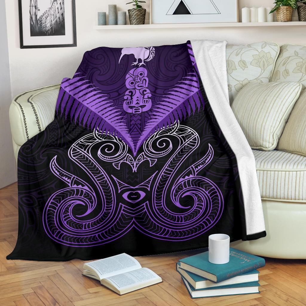 Maori Manaia New Zealand Premium Blanket Purple White - Polynesian Pride