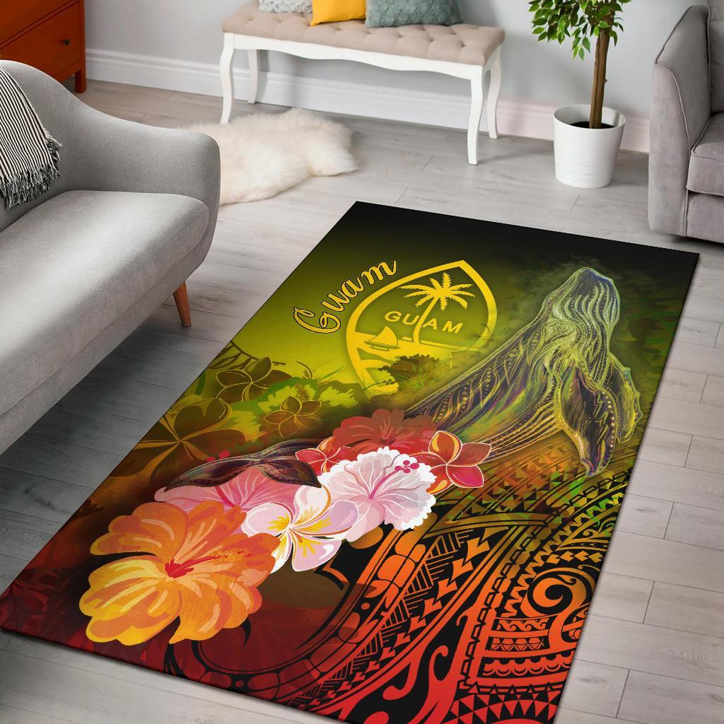 Guam Area Rug - Humpback Whale with Tropical Flowers (Yellow) Yellow - Polynesian Pride