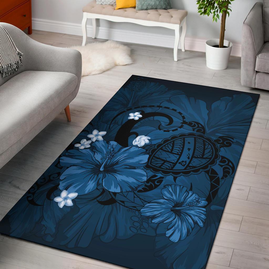 Hawaii Turtle Map Hibiscus Plumeria - Pastel Blue Blue - Polynesian Pride