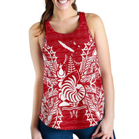 New Caledonia Polynesian Women Tank Top Map Red White Red - Polynesian Pride