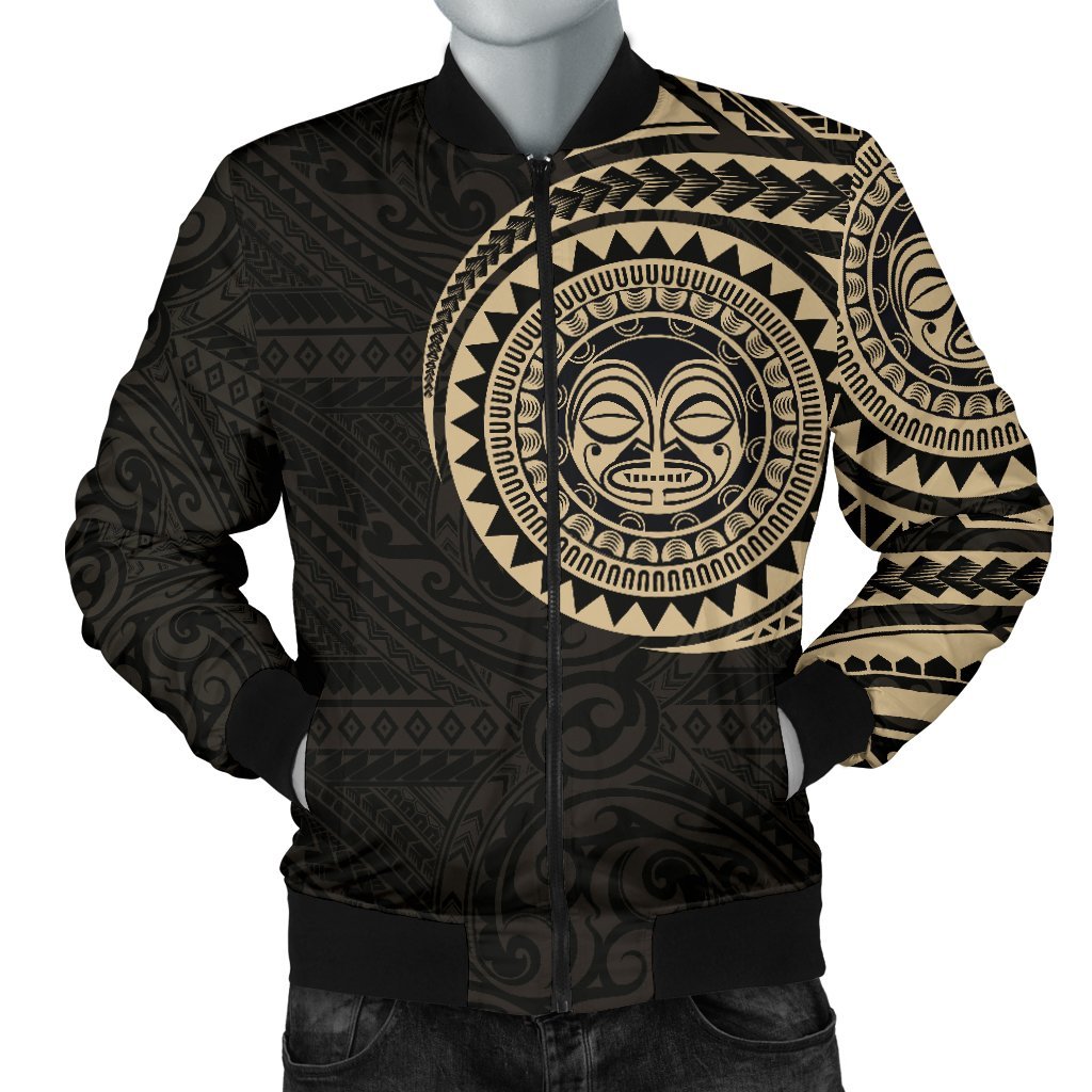 Polynesian Face Tattoo Style Men's Bomber Jacket 2 Black - Polynesian Pride