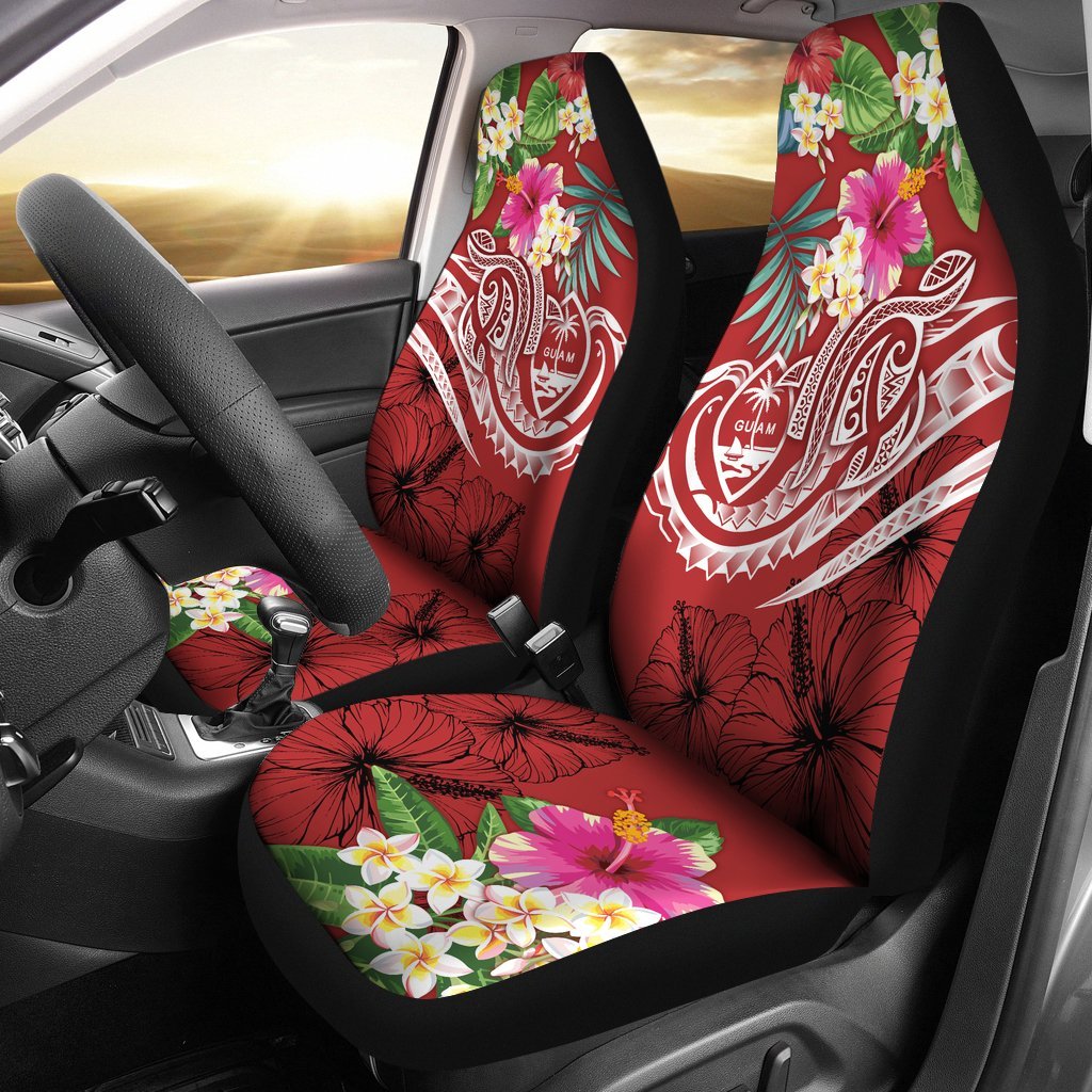 Guam Polynesian Car Seat Covers - Summer Plumeria (Black) Universal Fit Red - Polynesian Pride