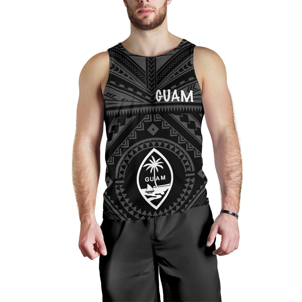 Guam Men's Tank Top - Guam Seal With Polynesian Tattoo Style (Black) - Polynesian Pride