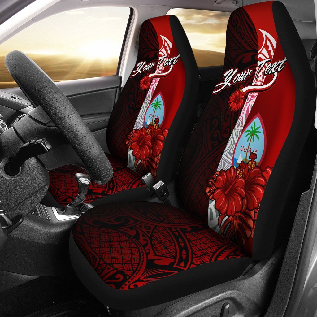 Guam Polynesian Custom Personalised Car Seat Covers - Coat Of Arm With Hibiscus Universal Fit Red - Polynesian Pride