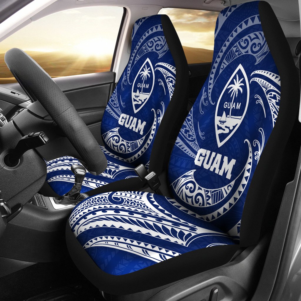 Guam Polynesian Car Seat Covers - Blue Tribal Wave Universal Fit Blue - Polynesian Pride