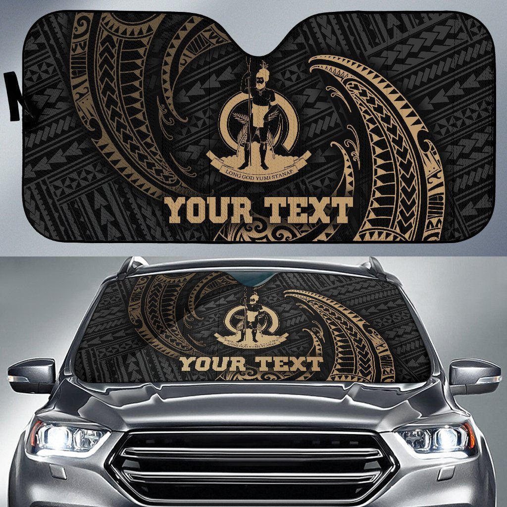 Polynesian Vanuatu Custom Personalised Sun Shades - Gold Tribal Wave Auto Sun Shade Universal Fit Gold - Polynesian Pride