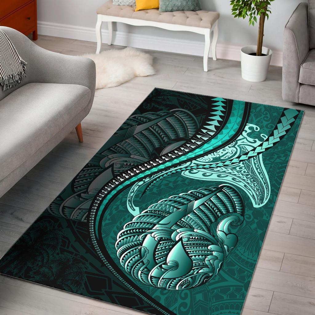 Fish Hook Area Rug Manta Polynesian Turquoise Art - Polynesian Pride
