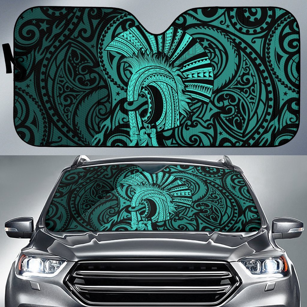 Hawaii Polynesian Warrior Mask Car Sun Shade - AH - Turquoise Auto Sun Shade Universal Fit Turquoise - Polynesian Pride