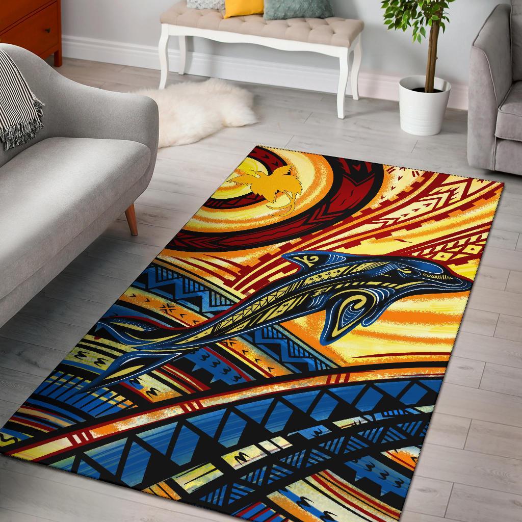 Papua New Guinea Area Rug - Dolphin Surfing Yellow - Polynesian Pride