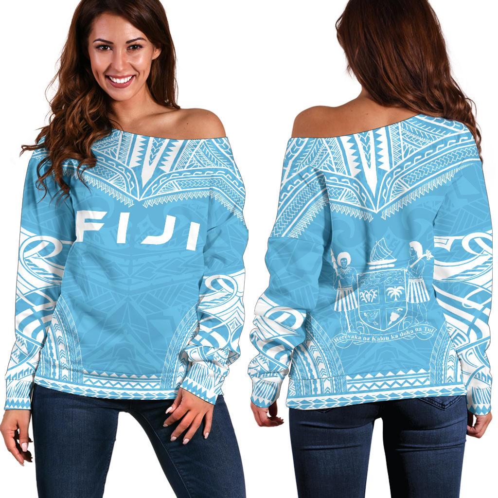 Fiji Flag Polynesian Chief Women's Off Shoulder Sweater Blue - Polynesian Pride