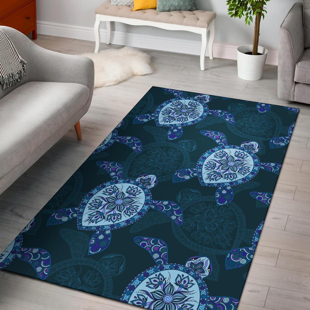 Blue Turtle Plumeria Area Rug - Polynesian Pride