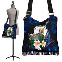 Niue Polynesian Boho Handbag - Turtle With Plumeria Flowers One Style One Size Blue - Polynesian Pride