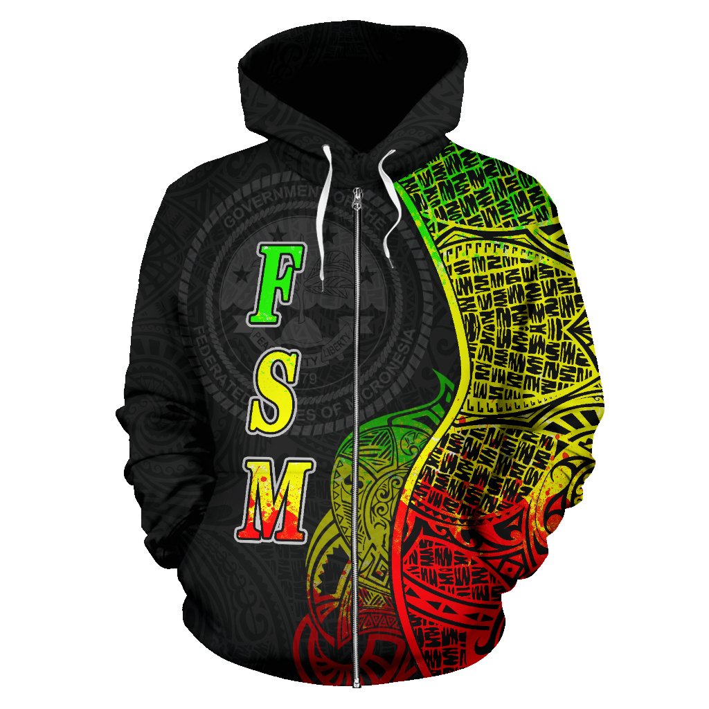 Federated States of Micronesian Polynesian Zip up Hoodie Coconut Tree Reggae - Polynesian Pride