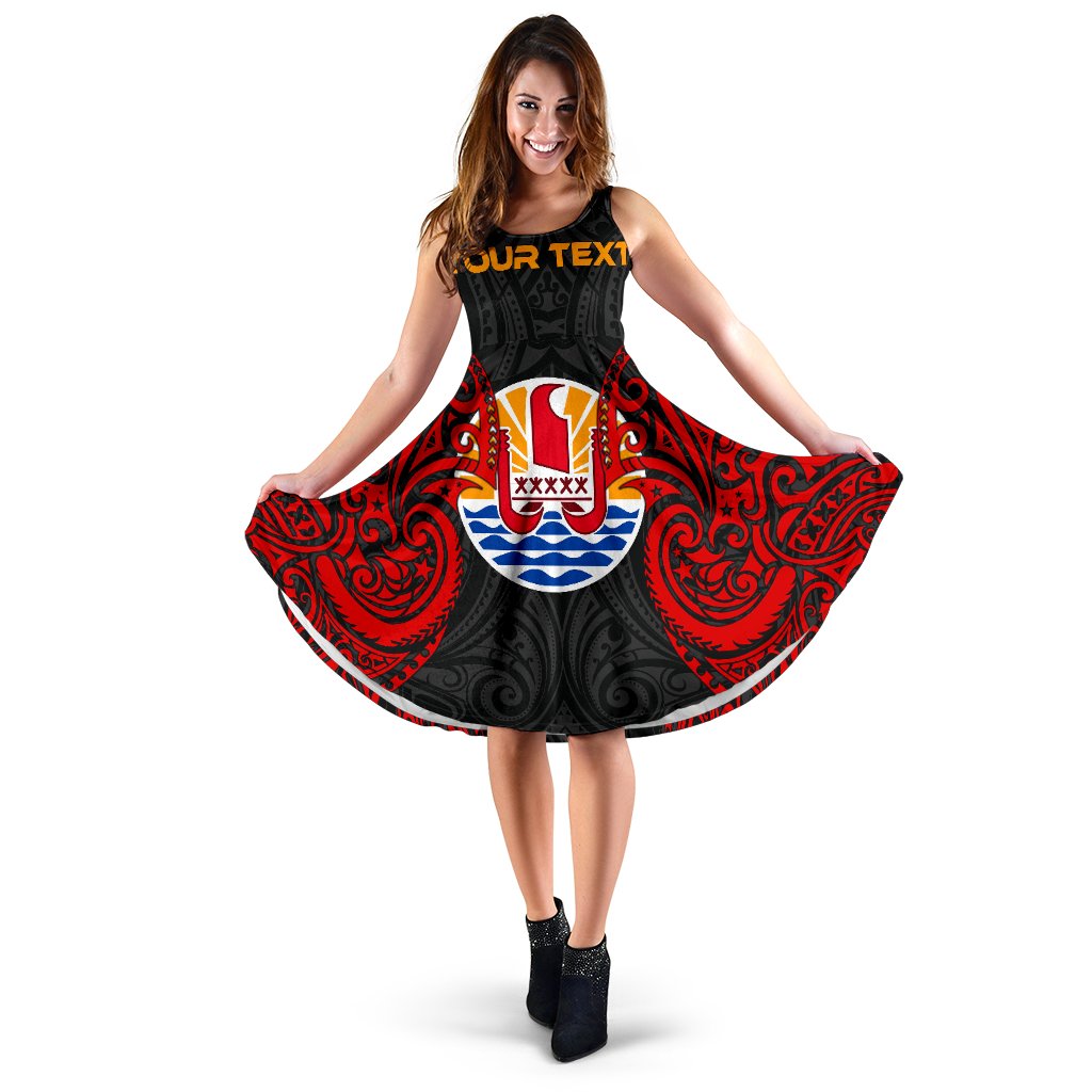 Tahiti Polynesian Custom Personalised Midi Dress - Tahitians Spirit Women Red - Polynesian Pride