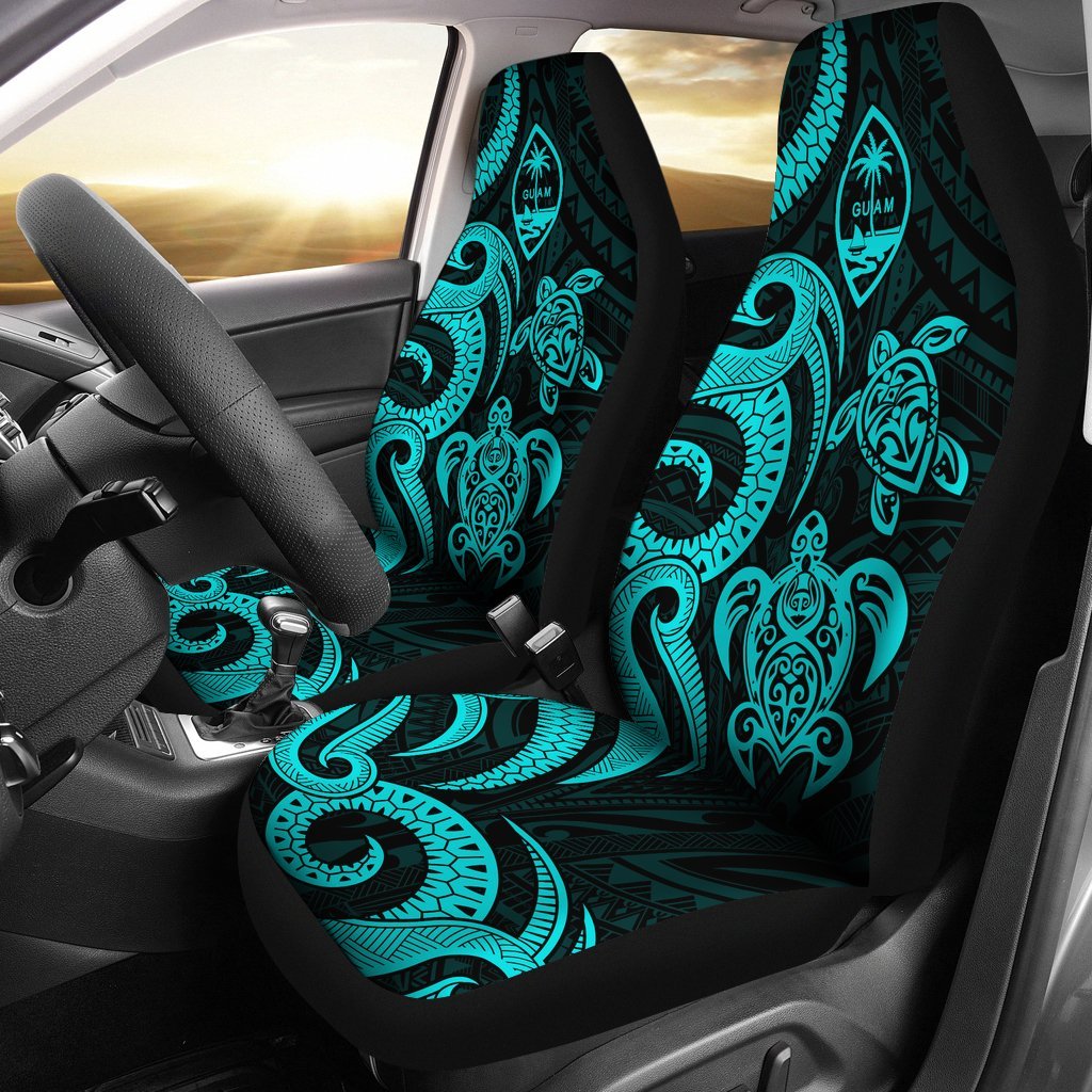 Guam Polynesian Car Seat Covers - Turquoise Tentacle Turtle Universal Fit Turquoise - Polynesian Pride