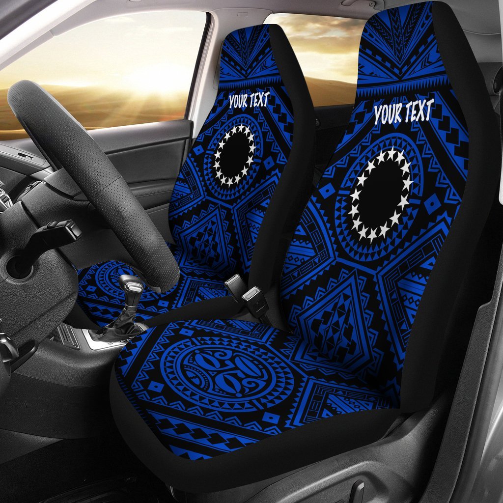 Cook Island Personalised Car Seat Covers - Seal With Polynesian Tattoo Style ( Blue) Universal Fit Blue - Polynesian Pride