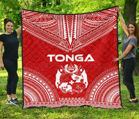 Tonga Premium Quilt - Tonga Coat Of Arms Polynesian Chief Red Version Red - Polynesian Pride