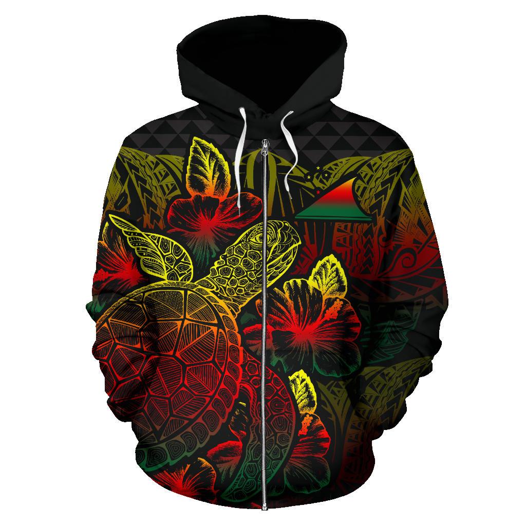 Tokelau Polynesian Zip up Hoodie Turtle Hibiscus Reggae - Polynesian Pride