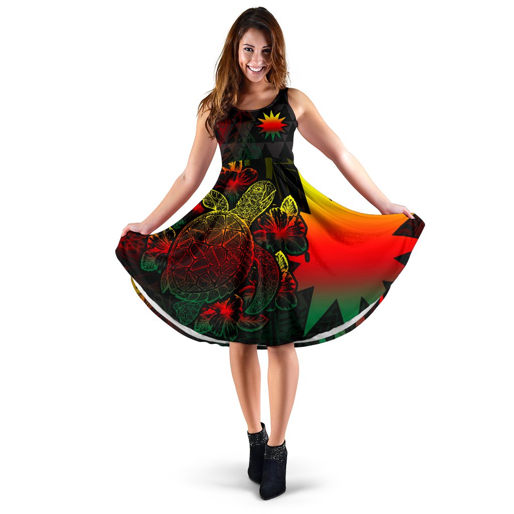 Nauru Polynesian Midi Dress - Turtle Hibiscus Reggae Women Reggae - Polynesian Pride