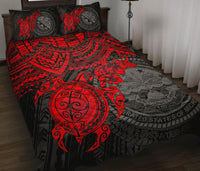 Federated States Of Micronesia Quilt Bed Set - Federated States Of Micronesia Seal & Red Turtle Hibiscus Black - Polynesian Pride