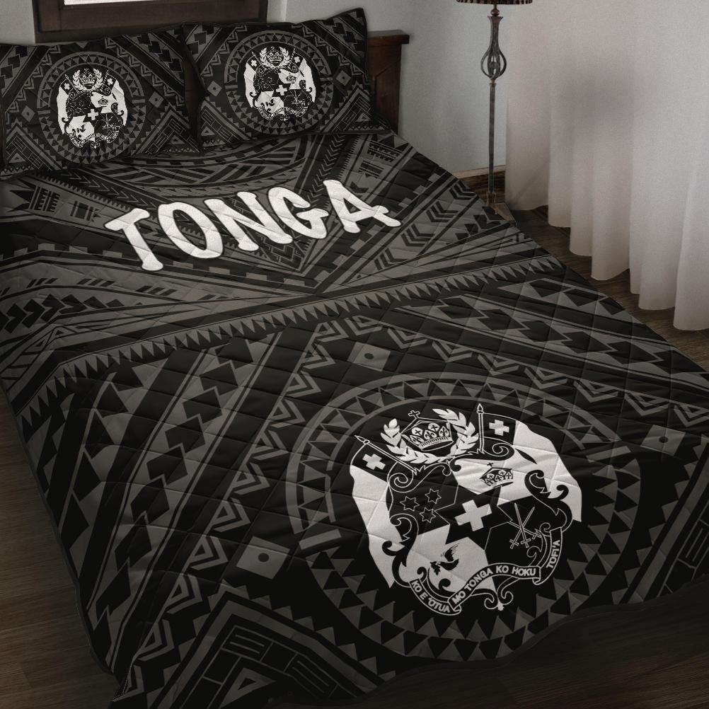 Tonga Quilt Bed Set - Tonga Seal With Polynesian Tattoo Style (Black) Black - Polynesian Pride