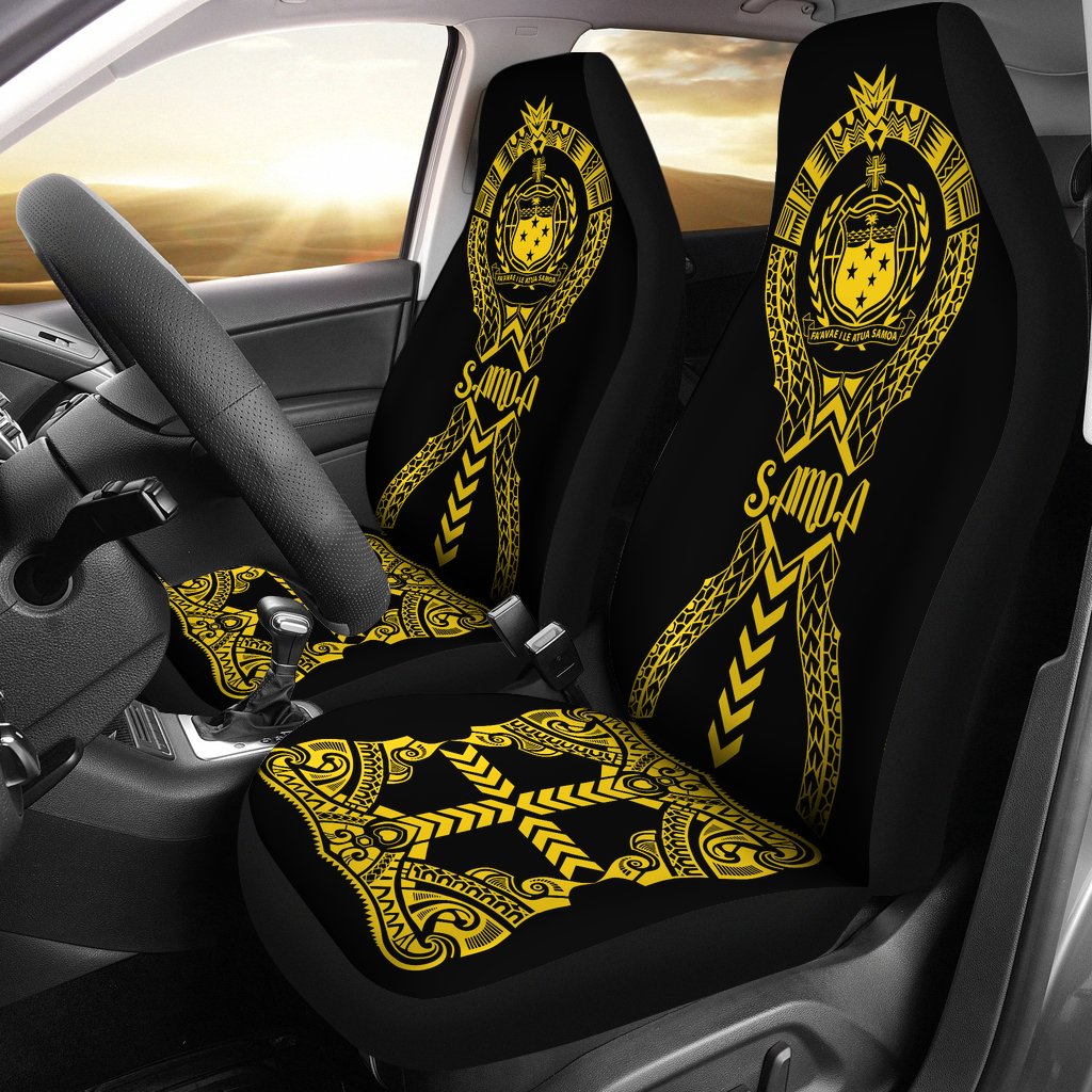 Samoa Car Seat Covers - Samoa Coat Of Arms Polynesian Tribal Yellow Universal Fit Yellow - Polynesian Pride
