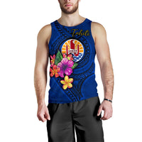 Tahiti Polynesian Men's Tank Top - Floral With Seal Blue - Polynesian Pride