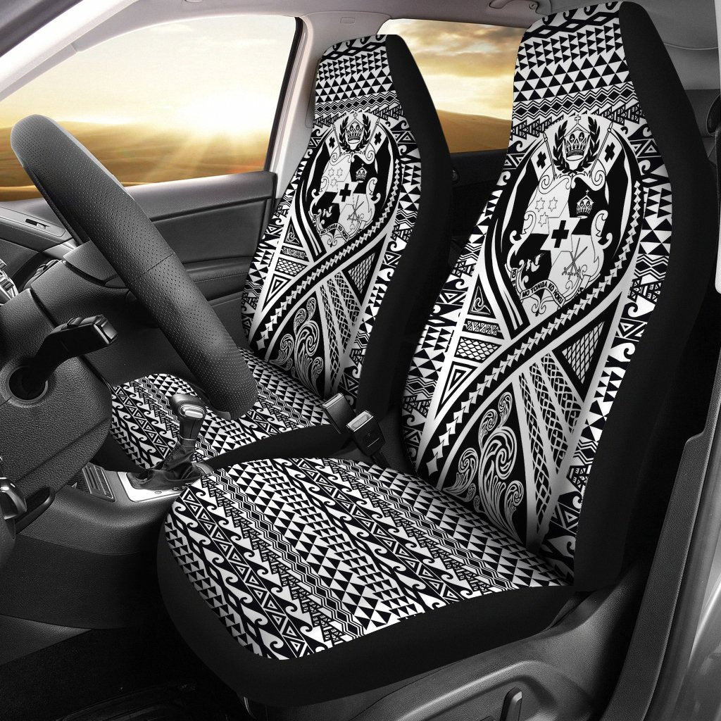 Tonga Car Seat Cover - Tonga Coat Of Arms Polynesian Tattoo Black Universal Fit Black - Polynesian Pride