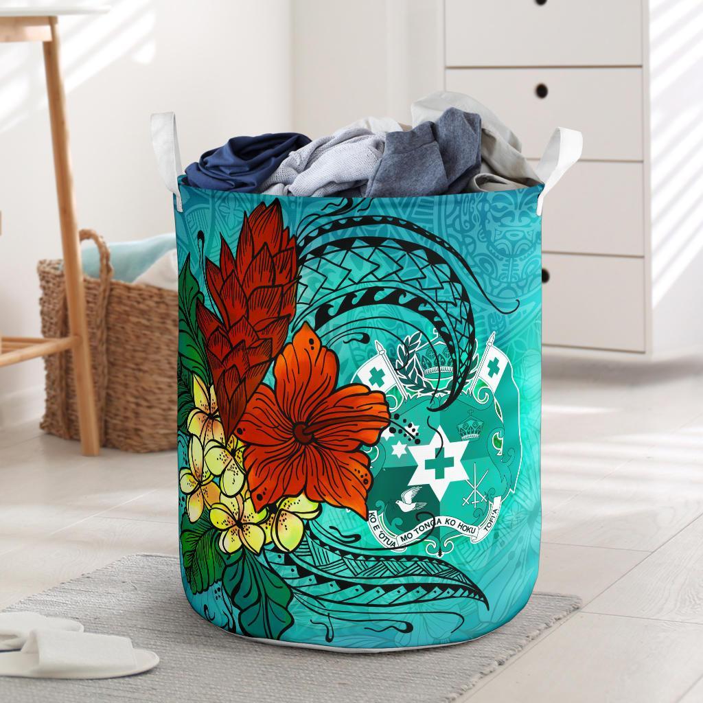 Tonga Laundry Basket - Tropical Flowers Style Laundry Basket - Tonga One Size Blue - Polynesian Pride