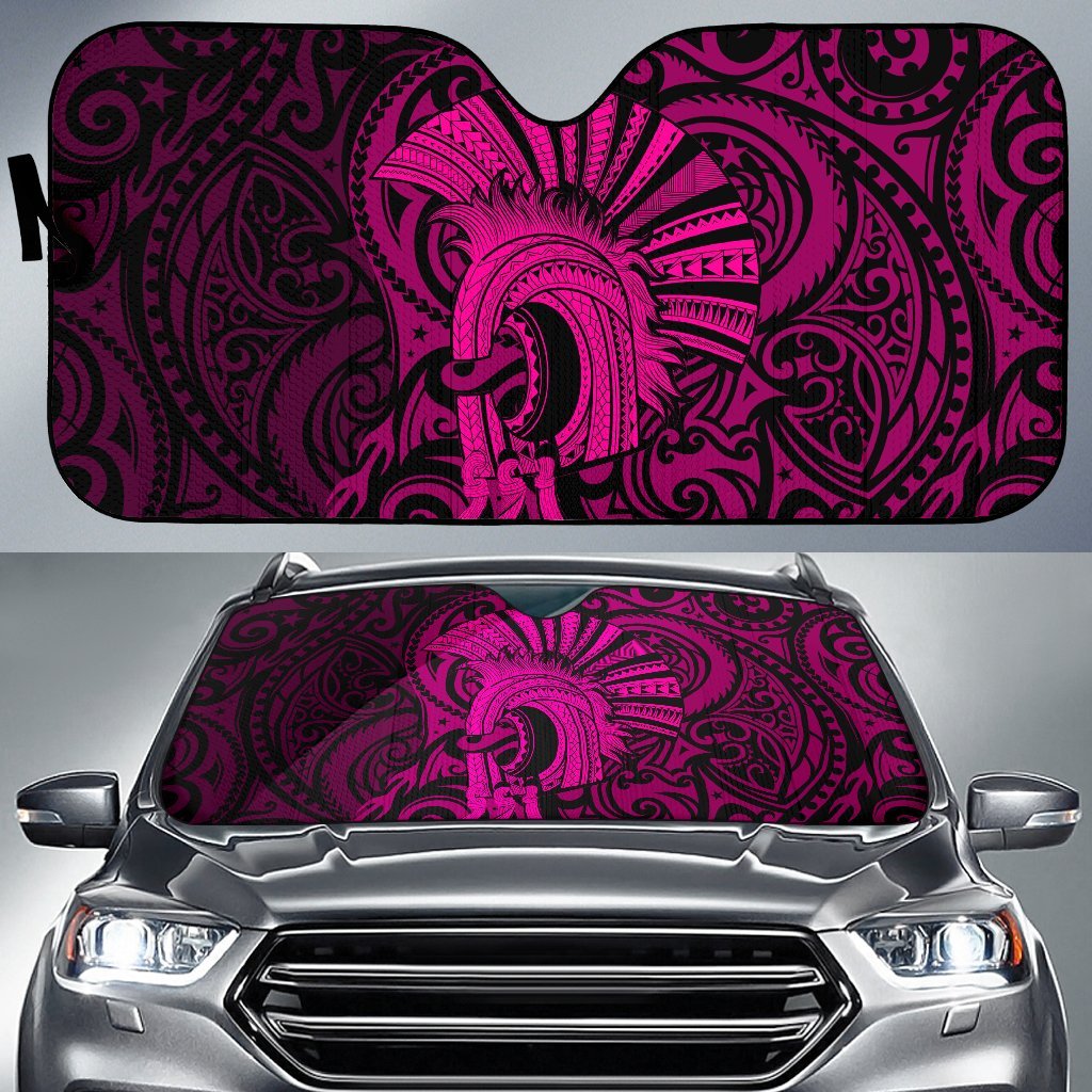 Hawaii Polynesian Warrior Mask Car Sun Shade - AH - Pink Auto Sun Shade Universal Fit Pink - Polynesian Pride