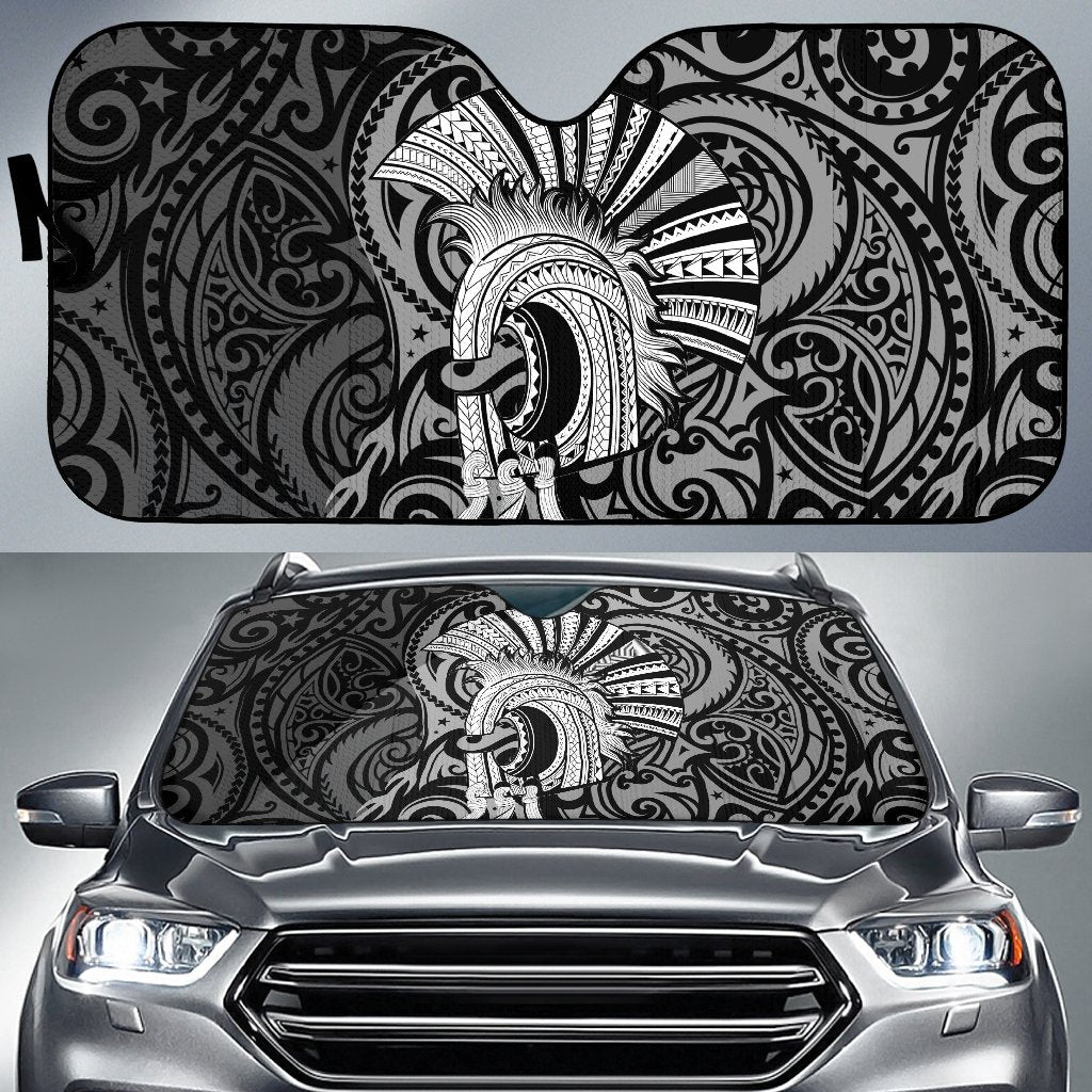 Hawaii Polynesian Warrior Mask Car Sun Shade - AH - White Auto Sun Shade Universal Fit White - Polynesian Pride